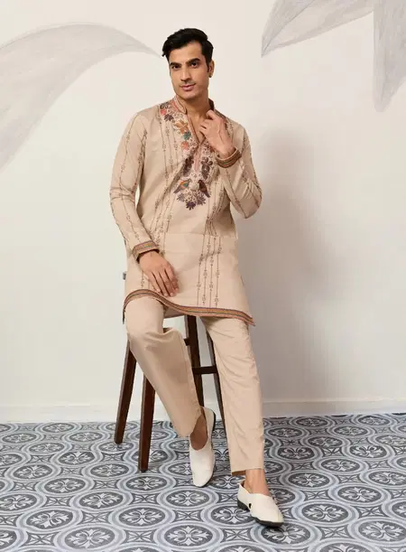 V Neck Viraasat by Shubhvastra Viscose Silk Mens Kurta With Bottom Bulk Orders In India